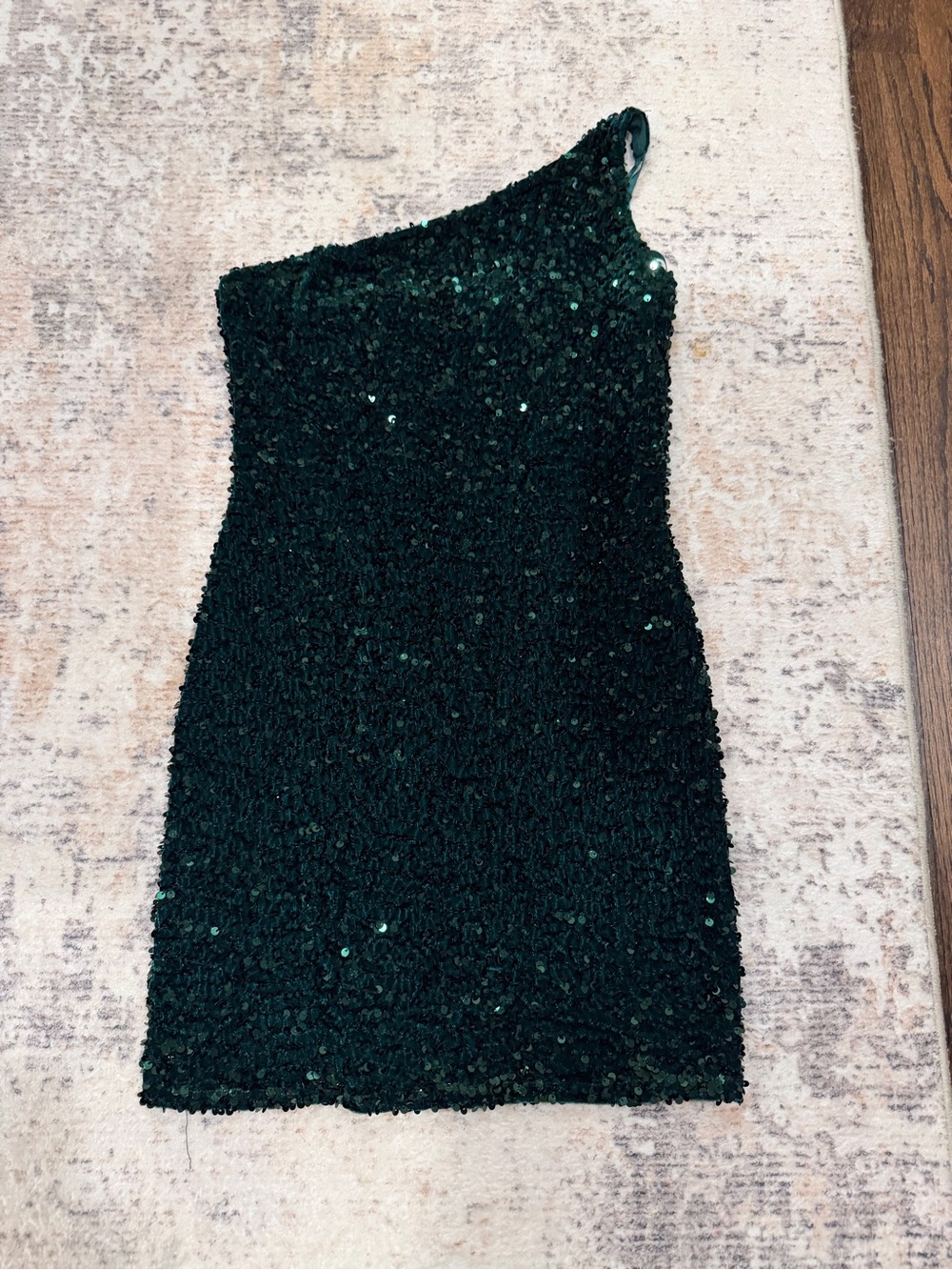 miami One-Shoulder Dark Green Sequin Mini Dress